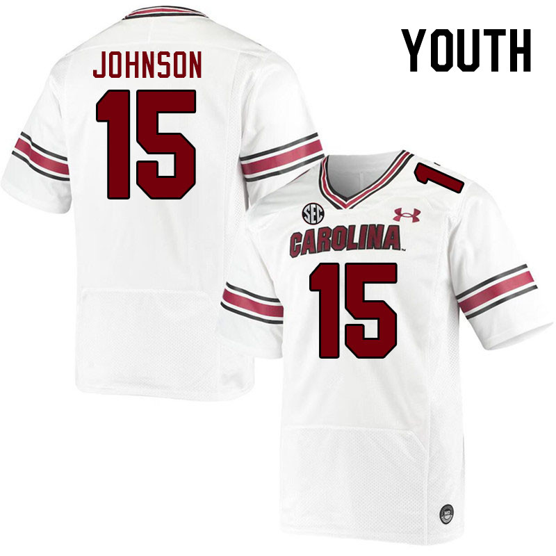 Youth #15 Fred Johnson South Carolina Gamecocks College Football Jerseys Stitched-White